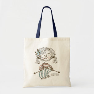 Cute Whimsical Knitting Girly Crafts Personalized Tote Bag