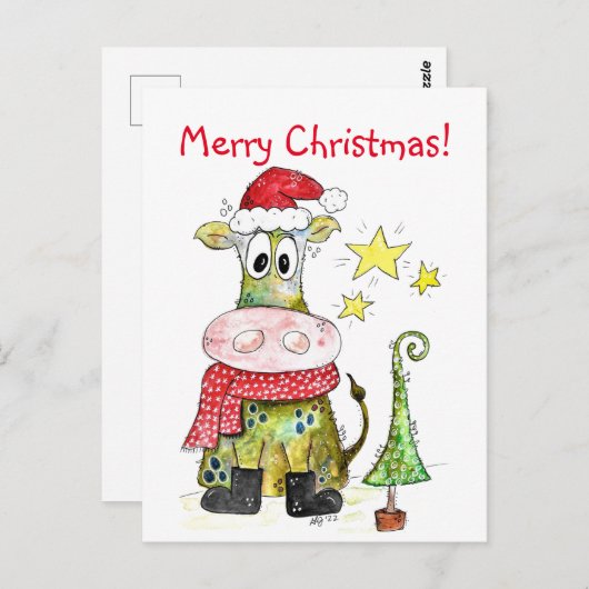 Cute Whimsical-Koe Briefkaart (Voorkant / Achterkant)