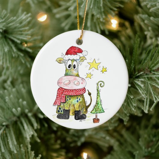Cute Whimsical-Koe Keramisch Ornament (Boom)