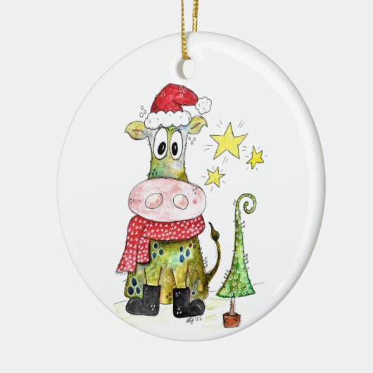 Cute Whimsical-Koe Keramisch Ornament (Links)