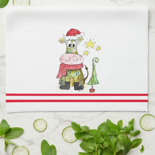 Cute Whimsical-Koe Theedoek (Gevouwen)