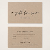 Cute whimsical kraft paper gift certificate visitekaartje (Voorkant /achterkant)