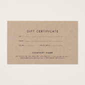 Cute whimsical kraft paper gift certificate visitekaartje (Achterkant)