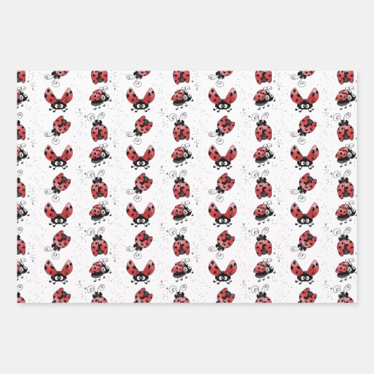 Cute Whimsical Ladybugs Inpakpapier Vel (Voorkant 2)