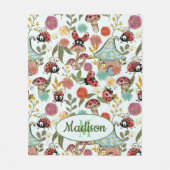Cute Whimsical Ladybugs Mushrooms Flowers Monogram Fleece Deken (Voorkant)