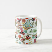 Cute Whimsical Ladybugs Mushrooms Flowers Monogram Koffiemok (Voorkant rechts)
