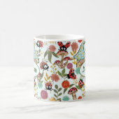 Cute Whimsical Ladybugs Mushrooms Flowers Monogram Koffiemok (Center)