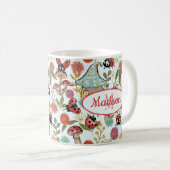 Cute Whimsical Ladybugs Mushrooms Flowers Monogram Koffiemok (Voorkant rechts)