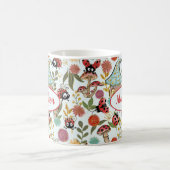 Cute Whimsical Ladybugs Mushrooms Flowers Monogram Koffiemok (Center)