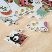 Cute Whimsical Ladybugs Mushrooms Flowers Monogram Legpuzzel (Zijkant)