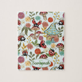Cute Whimsical Ladybugs Mushrooms Flowers Monogram Legpuzzel