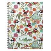 Cute Whimsical Ladybugs Mushrooms Flowers Monogram Notitieboek (Voorkant)