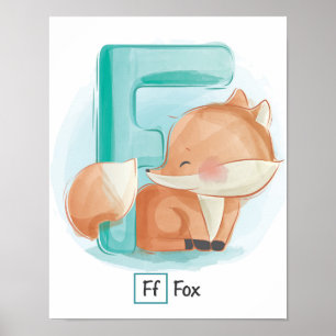 Cute Whimsical Letter F Fox Poster