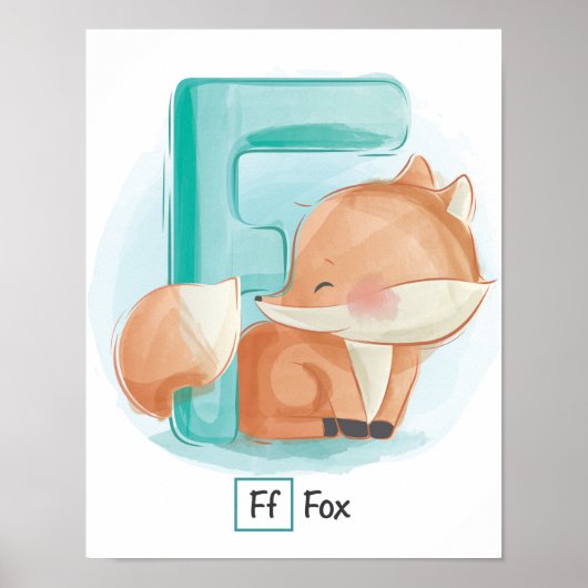 Cute Whimsical Letter F Fox Poster (Voorkant)