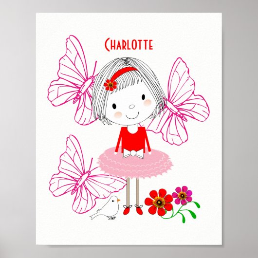 Cute Whimsical Little Girl Butterfly Personalized Poster (Voorkant)