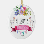 Cute Whimsical Llama Eerste kerstversiering Keramisch Ornament (Rechts)