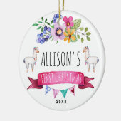 Cute Whimsical Llama Eerste kerstversiering Keramisch Ornament (Links)