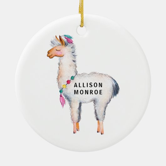 Cute Whimsical Llama Eerste kerstversiering Keramisch Ornament (Achterkant)