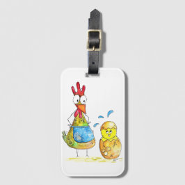 Cute Whimsical Mama Chicken met Baby Bagagelabel