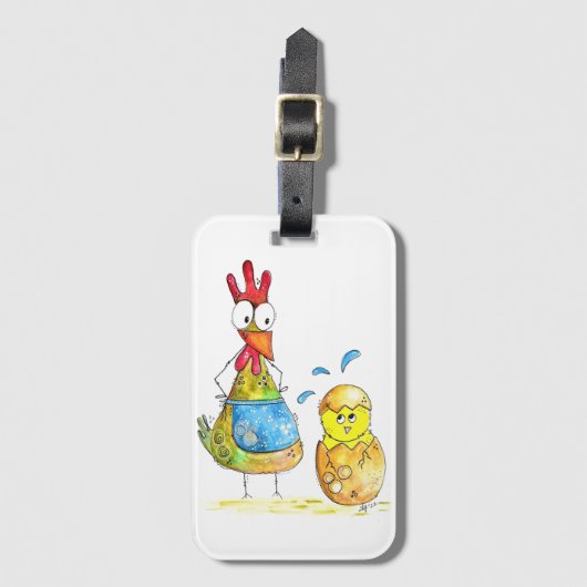 Cute Whimsical Mama Chicken met Baby Bagagelabel (Voorkant (verticaal))