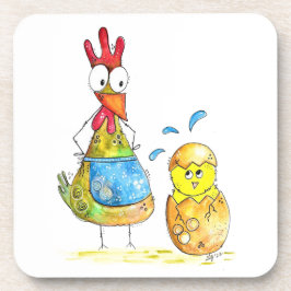 Cute Whimsical Mama Chicken met Baby Bier Onderzetter