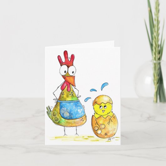 Cute Whimsical Mama Chicken met Baby Kaart (Voorkant)