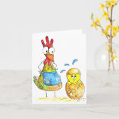 Cute Whimsical Mama Chicken met Baby Kaart (Gele Bloem)