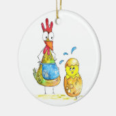 Cute Whimsical Mama Chicken met Baby Keramisch Ornament (Links)
