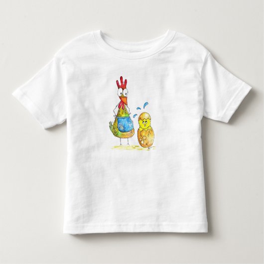Cute Whimsical Mama Chicken met Baby Kinder Shirts (Voorkant)