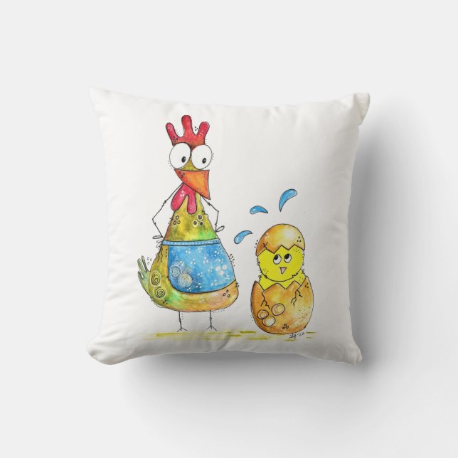 Cute Whimsical Mama Chicken met Baby Kussen (Voorkant)