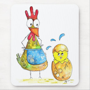 Cute Whimsical Mama Chicken met Baby Muismat