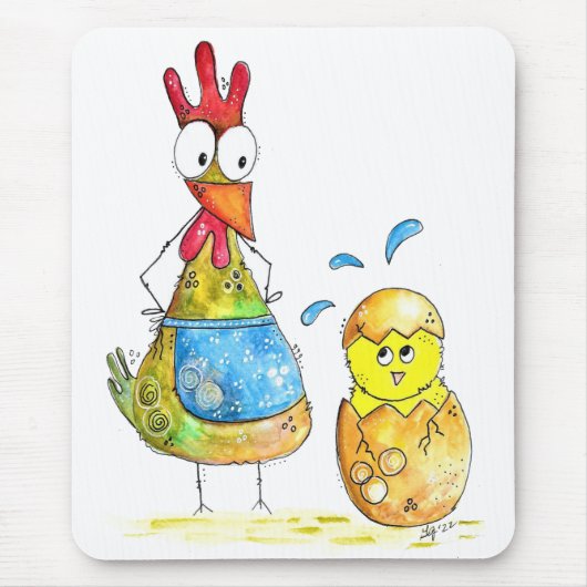 Cute Whimsical Mama Chicken met Baby Muismat (Voorkant)