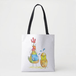 Cute Whimsical Mama Chicken met Baby Tote Bag