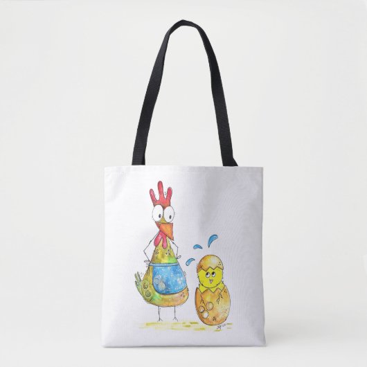 Cute Whimsical Mama Chicken met Baby Tote Bag (Voorkant)