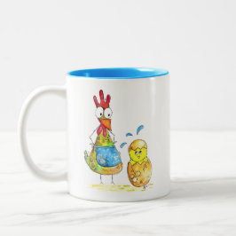 Cute Whimsical Mama Chicken met Baby Tweekleurige Koffiemok