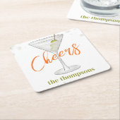Cute Whimsical Martini Cocktail Simple Party Kartonnen Onderzetters (Schuin)