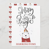 Cute Whimsical Merry and Bright Calligraphy Feestdagenkaart (Voorkant / Achterkant)