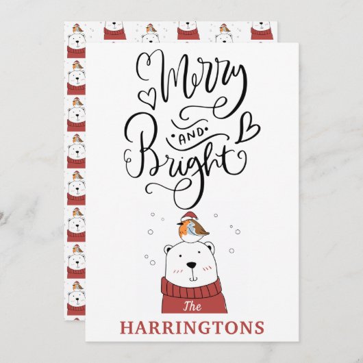 Cute Whimsical Merry and Bright Calligraphy Feestdagenkaart (Voorkant / Achterkant)