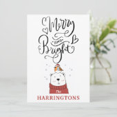 Cute Whimsical Merry and Bright Calligraphy Feestdagenkaart (Staand voorkant)