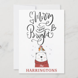 Cute Whimsical Merry and Bright Calligraphy Feestdagenkaart