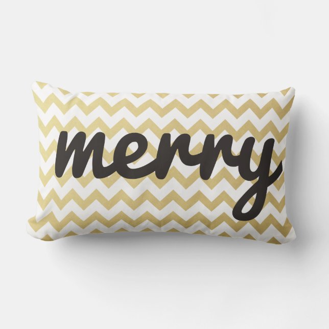 Cute Whimsical Merry Script Gold Chevron Holiday Kussen (Voorkant)