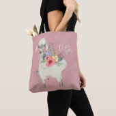 Cute Whimsical Modern Floral Llama ik hou van je Tote Bag (Dichtbij)