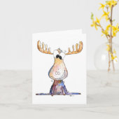 Cute Whimsical Moose Kaart (Gele Bloem)