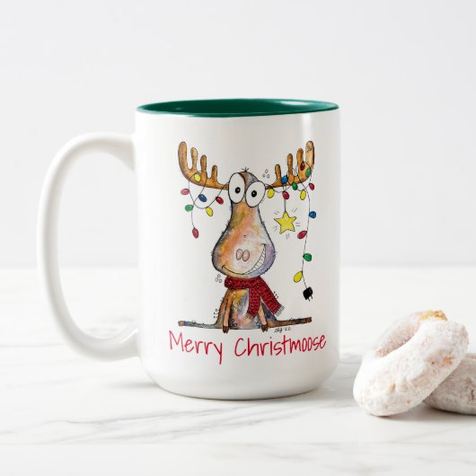 Cute Whimsical-Moose Mok met tweetone koffie (Met donut)