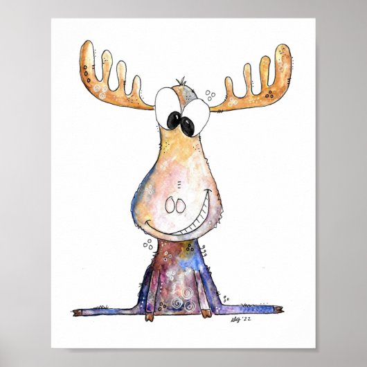 Cute Whimsical Moose Poster (Voorkant)