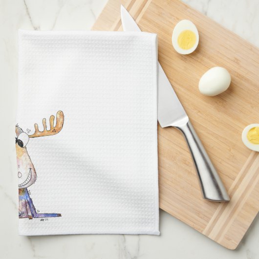Cute Whimsical Moose Theedoek (Quarter Fold)