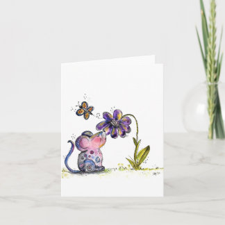 Cute Whimsical Mouse en Flower Kaart