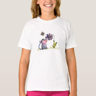Cute Whimsical Mouse en Flower T-shirt