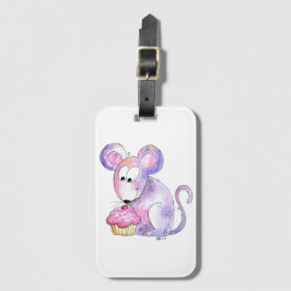Cute Whimsical Mouse met Cupcake Bagagelabel