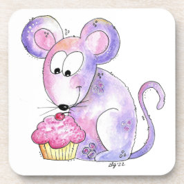 Cute Whimsical Mouse met Cupcake Bier Onderzetter